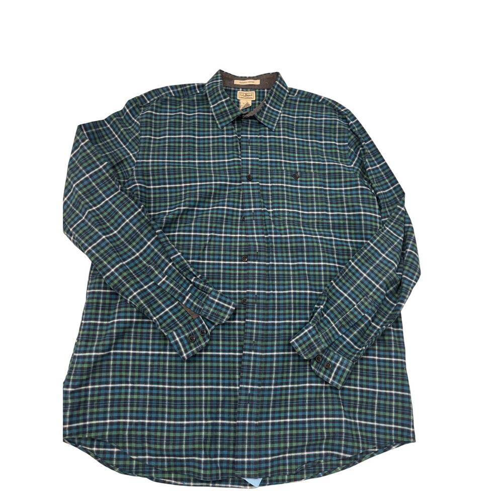 L.L. Bean men's slightly‎ fitted XLT Scotch Plaid shirt blue green plaid cotton
